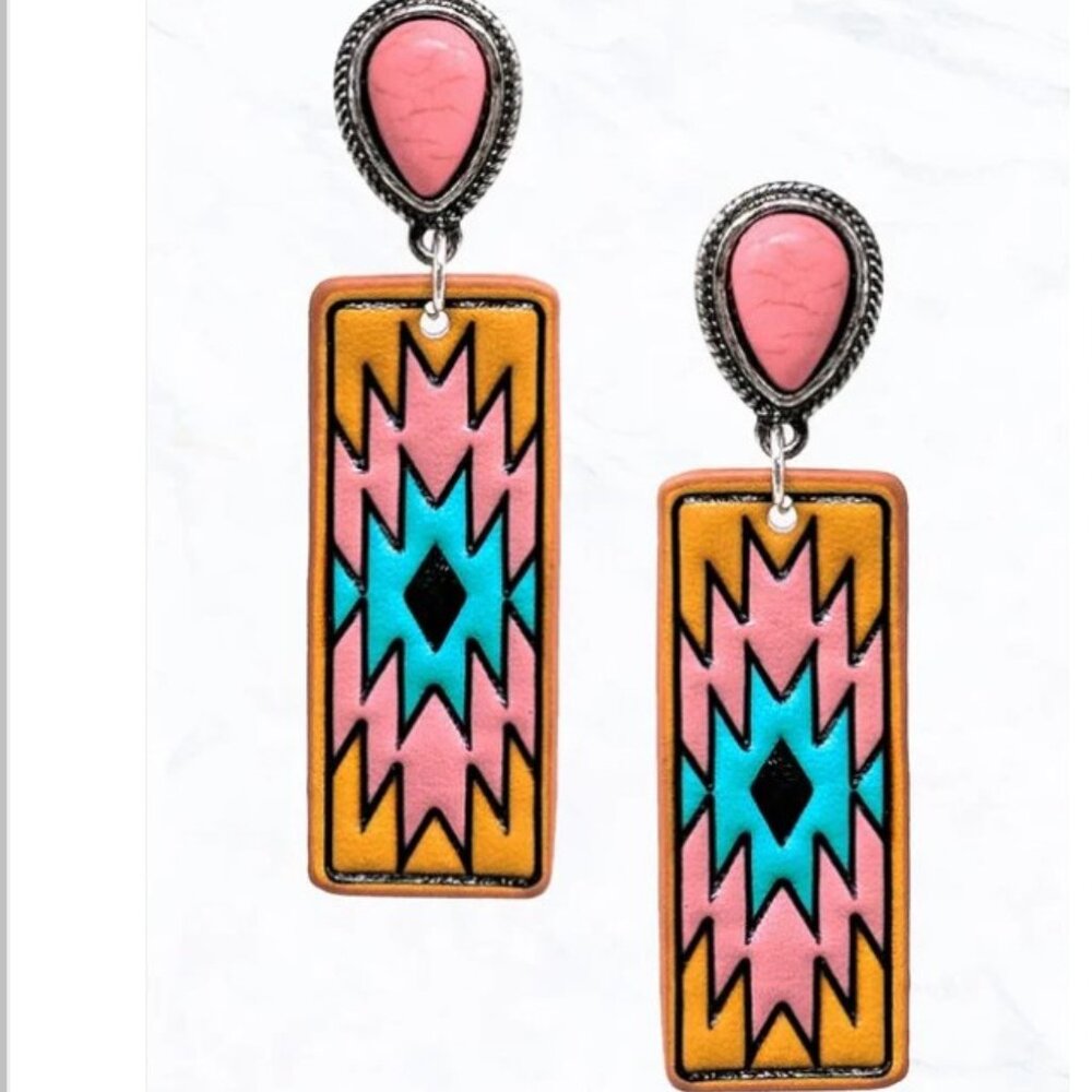 Southwestern Leather Drop Earrings